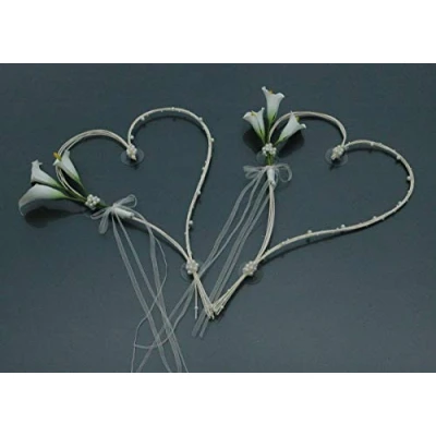 Abbildung von ROMANTISCHE Herzen Autoschmuck Auto Schmuck Braut Paar Rose Deko Dekoration Hochzeit Car Wedding (Weiß 9)