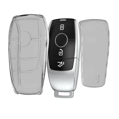 Abbildung von kwmobile Autoschlüssel Hülle kompatibel mit Mercedes Benz Smart Key (nur Keyless) Schlüsselhülle Silikon Cover Schwarz Transparent