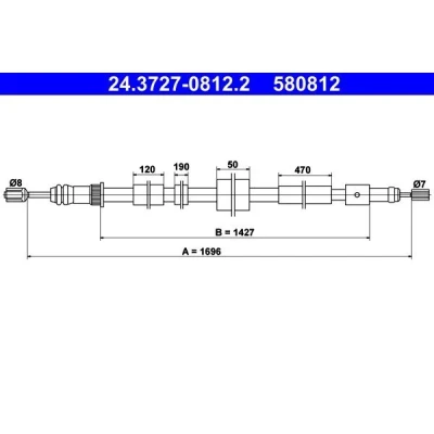 Abbildung von ATE 24.3727 0812.2 Handbremsseil 1696 PEUGEOT: 306 Schrägheck, Limousine, Kombi