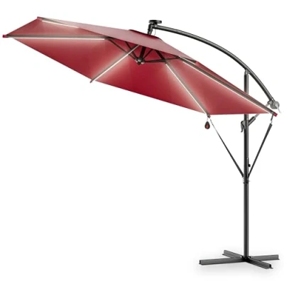 Abbildung von Kingsleeve® Ampelschirm LED Beleuchtung 330 cm UV Schutz 30+ Groß Rund Solar Neigbar Kurbel Stabil Sonnenschirm Gartenschirm Terrassen Balkon Rot