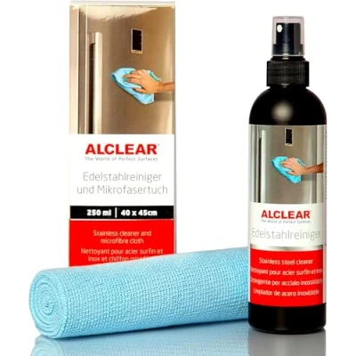 Abbildung von ALCLEAR 721ER Edelstahlreiniger Set 250ml mit Mikrofasertuch Streifenfrei