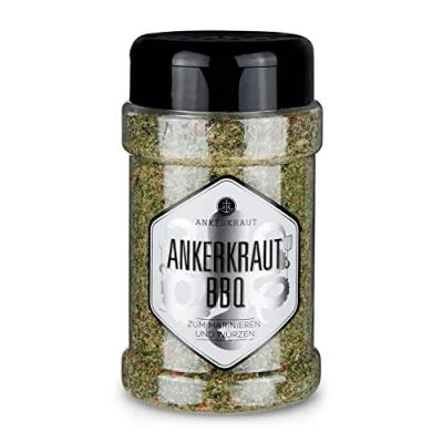 Abbildung von Ankerkraut BBQ und Grill Gewürzmischung, das Original Gewürz, mit Knoblauch Oregano, leicht pikante Note, 150 g im Streuer