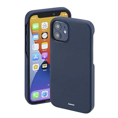 Abbildung von Hama Hülle für Apple iPhone 12 mini kompatibel mit MagSafe (Magnetische induktives Laden, Handyhülle schützt vor Stößen, Kratzern und Schmutz, elegantes Case aus Kunstleder) blau