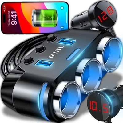 Abbildung von Retoo Zigarettenanzünder Verteiler, 100W Auto KFZ Ladegerät Adapter, 3 Fach 12V/24V Stecker Ladekabel Splitter mit 2 USB Anschlüsse,Mehrfachsteckdose Steckdose für Smartphones Dashcam GPS