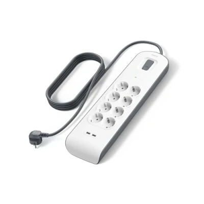 Abbildung von Belkin Surge Plus 8 fach Steckdosenleiste mit Überspannungsschutz (inkl. 2 USB Anschlüsse 2,4A, 2m Kabel) weiß/grau, BSV804VF2M