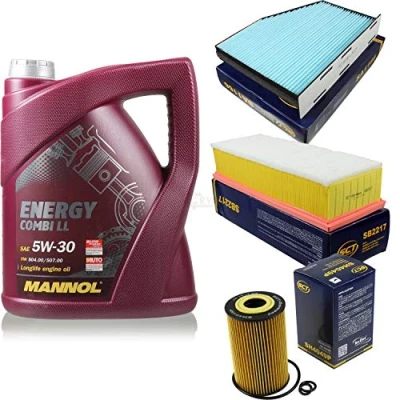 Abbildung von QR PARTS 69120377 Filter Set Inspektionspaket 5 Liter MANNOL Motoröl Energy Combi LL 5W 30 API SN/CF SCT Germany Innenraumfilter Luftfilter Ölfilter