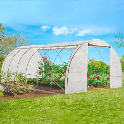 Abbildung von IDMarket Gewächshaus, Gartentunnel, Gewächshäuschen, 4 Jahreszeiten, 18 m², weiß, Produktreihe für Gemüsegärten, 6 x 3 m