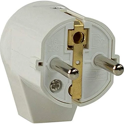 Abbildung von as Schwabe Winkelstecker Schutzkontaktstecker mit doppeltem Schutzkontakt Anschluss Leitungen bis max. 1,5mm² 230V 16A IP20 Weiß 45041