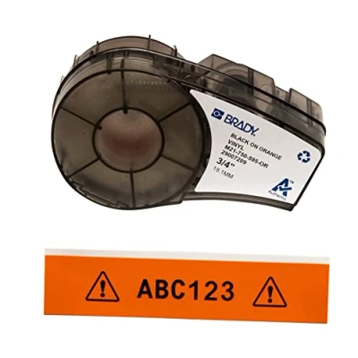 Abbildung von Brady Vinyl Etiketten für Etikettendrucker M211 &amp; M210 Klebe Druckeretiketten Industrieetikettenband Kabel/Namensetiketten Schwarz auf Orange (19.05mm x 6.40m) M21 750 595 OR