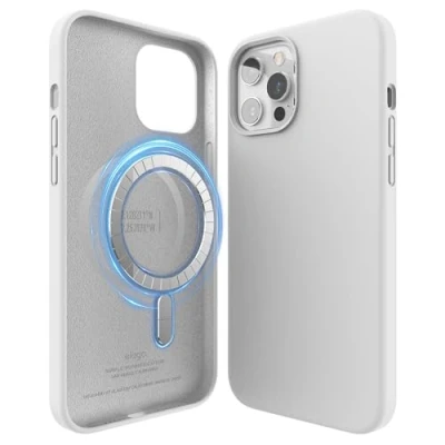 Abbildung von elago Magnetische Silikonhülle, kompatibel mit iPhone 12 und Pro (6,1 Zoll), eingebaute Magnete, MagSafe Zubehör (Weiß)