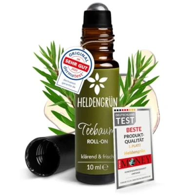 Abbildung von Heldengrün® BIO Roll On Teebaum &quot;Anti Pickel&quot; [100% NATURREIN] Dermatologisch getestet 2 in 1: reinigt &amp; pflegt Teebaumöl Stift mit Jojoba Mandelöl