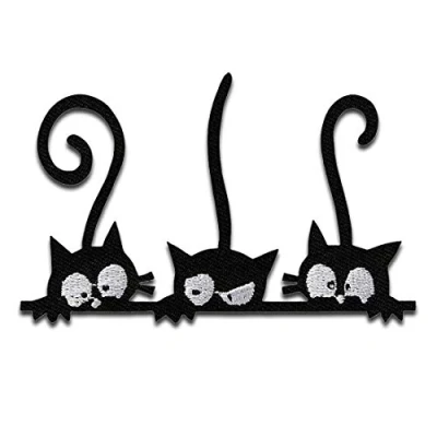 Abbildung von Mono Quick Aufnäher Bügelbild, Aufbügler, Applikationen, Patches, Flicken, zum aufbügeln, Polyester, Drei Katzen Tier Größe: 8,8 x 5,5 cm