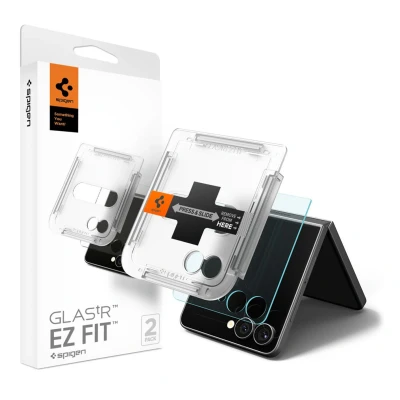 Abbildung von 2er Pack Samsung Galaxy Z Flip 7 Panzerglas Spigen GLAStR EZ Fit Screenprotector Duo + Applicator Displayschutzfolie