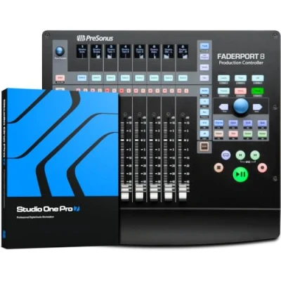 Abbildung von PreSonus FaderPort 8, DAW Mixer Controller für Musikproduktion mit Studio Magic Plug In Suite, One Artist DAW, Software Bundle Aufnahme, Streaming und Podcasting
