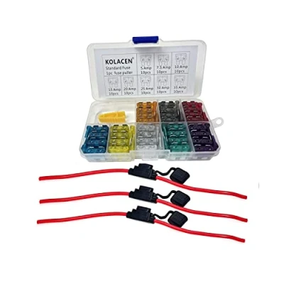 Abbildung von KOLACEN Auto Standard Blade Sicherung Assorted Kit 81 Stück + 3 In line 12 AWG Sicherungshalter