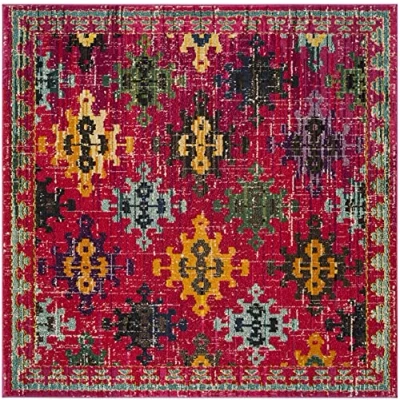 Abbildung von SAFAVIEH Boho Teppich für Wohnzimmer, Esszimmer, Schlafzimmer Monaco Collection, Kurzer Flor, Fuchsia und Multi, 200 x cm