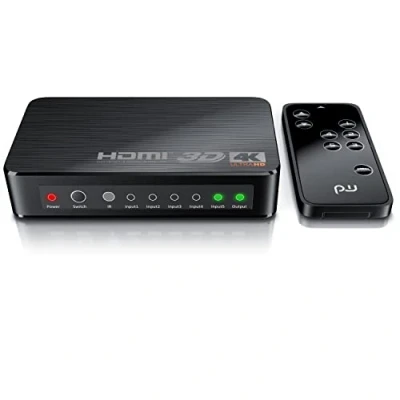 Abbildung von CSL HDMI 2.0 Verteiler 4k 60Hz 5 Port Switch mit Fernbedienung 2.0b Ultra HD 4096x2160 3840x2160 HDR 3D Ready HDCP 48 Bit Deep Color automatische Umschaltung Alu Schwarz
