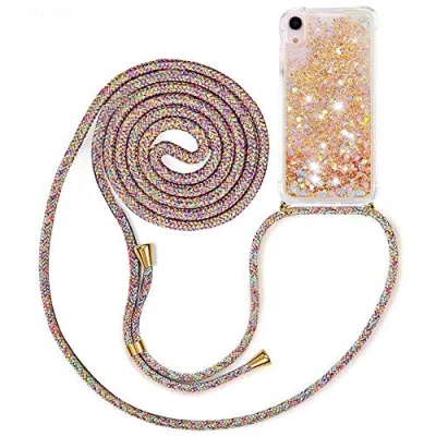 Abbildung von MXKOCO Handykette kompatibel mit iPhone XR Glitzer Flüssig Bewegende Treibsand Hülle Band Umhängetaschen+Hüllen Umhängeband Handykordel Schutzhülle Stylische Kette