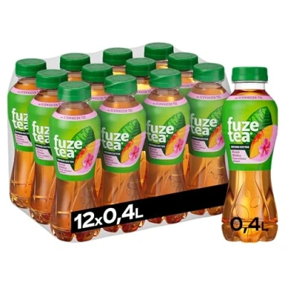 Abbildung von Fuze Tea Schwarzer Tee Pfirsich Hibiskus Fusion aus Tee, Saft und Kräutern mit Kombination kalorienarmer nachhaltigem Anbau Einweg Flaschen (12 x 400 ml)