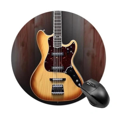 Abbildung von Mauspad mit Gitarre, rund, Computer Mauspad, wasserdicht, Gaming Mauspads rutschfester Gummiunterseite, waschbar, personalisiertes für Schreibtischunterlage, 20 cm