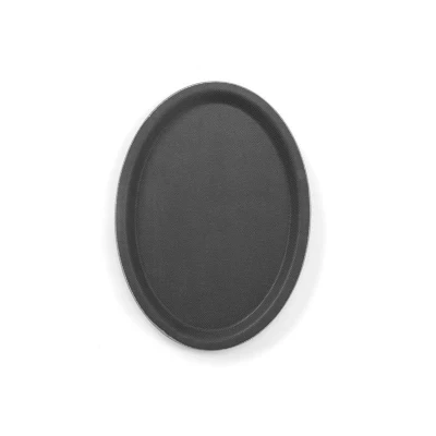 Abbildung von HENDI Serviertablett 16 x 23 cm oval Antirutsch Beschichtung Polyester Glasfaser stapelbar schwarz Plastik, Gastro Tablett kaufen
