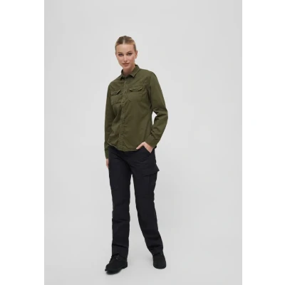 Abbildung von Brandit Vintageshirt Longsleeve Hemdbluse, Damen, Größe: Small, Olive