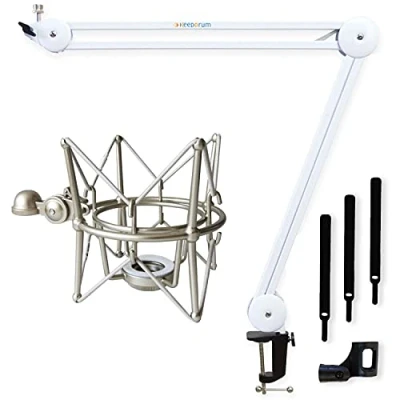 Abbildung von keepdrum MS138 Mikrofonarm Weiss + MS088 Mikrofon Spinne für Rode Mikrofone