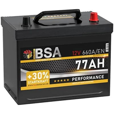 Abbildung von BSA ASIA Autobatterie 77Ah 12V 660A/EN Batterie Plus Pol Rechts 30% mehr Startleistung ersetzt 70Ah 80Ah