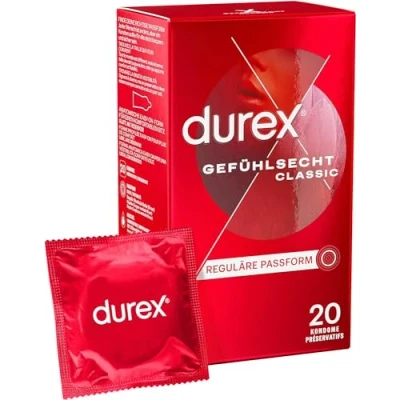 Abbildung von Durex Gefühlsecht Classic Kondome Dünne mit anatomischer Easy On Form &amp; Silikongleitgel befeuchtet 20er Pack