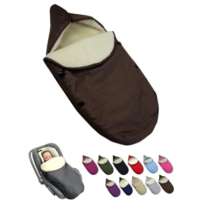 Abbildung von Fußsack für Babyschale [Winterfußsack] Kinderautositz Gruppe 0+ und Kinderwagenschale 3 Punkt 5 Gurtsystem universal Lammwolle Sitzauflage verstellbar (braun)