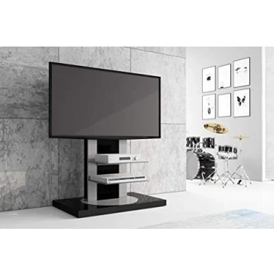 Abbildung von designimpex Fernsehtisch Roma H 777nw Schwarz Hochglanz 360 drehbar TV Ständer Wandhalterung