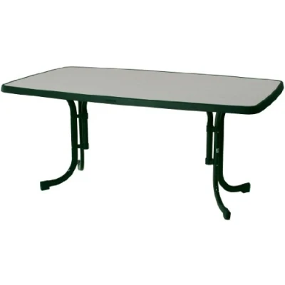 Abbildung von Sieger 153/S Boulevard Klapptisch mit mecalit Pro Platte 150 x 90 cm, Stahlrohrgestell smaragdgrün, Tischplatte Marmordekor weiß