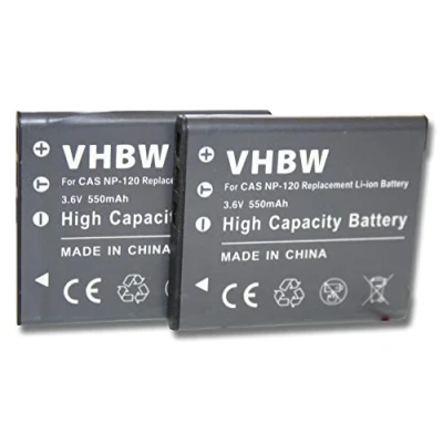 Abbildung von vhbw 2X Akku kompatibel mit Casio Exilim EX Serie S200, Z680, Z690, ZS15, ZS20, ZS10, ZS12 Kamera (550 mAh, 3,6 V, Li Ion)