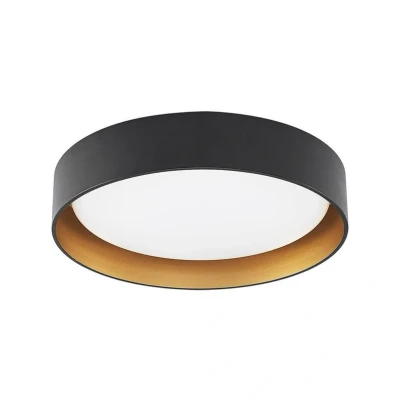 Abbildung von Lindby LED Deckenleuchte Gracjan, dimmbar, Leuchtmittel fest verbaut, Farbwechsel warmweiß / tageslicht, Modern, Eisen, PMMA, Schwarz, gold, 1 flammig, inkl.