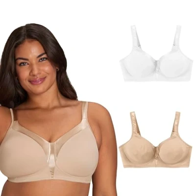Abbildung von Playtex Damen 18 Stunden seidig weiche Glättung Drahtloser Us4803 BH, Blickdicht, 2er Pack Weiß/Hautfarben, 100C