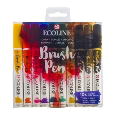 Abbildung von Ecoline Brush Pen Set mit 10 flüssigen Aquarellstiften Dunkeltöne Mischbare Pinselstifte für Handlettering, Zeichnen und Basteln