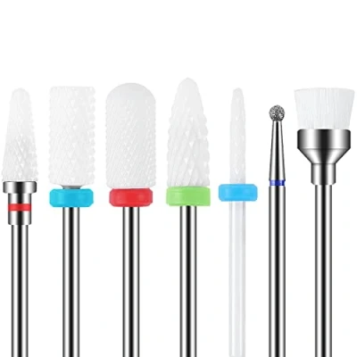 Abbildung von MAQUITA 7 Stück Keramik Nagelfräser Bits Professioneller Aufsätzeaus Entfernen Gel Acryl Nagelhaut Diamant Nagelbohrer für Maniküre Pediküre Home Verwenden Sie großes Geschenk