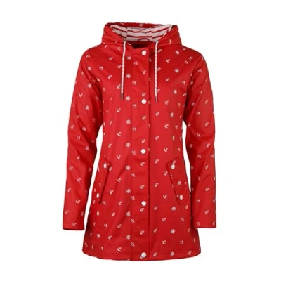 Abbildung von mh michael heinen Damen Regenjacke Segel, Friesennerz, maritimes Motiv, Frauen Outdoorjacke, Übergangsjacke, gefüttert mit Jersey, Winddicht, wetterfest rot Weiss 36
