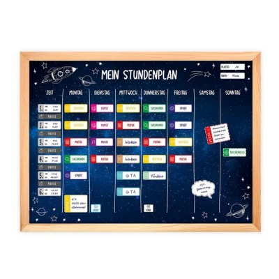 Abbildung von magnetischer Stundenplan Weltall mit 90 Magneten und Stift abwischbar Wochenplaner Schule ca. 40 x 30 cm