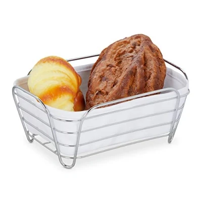 Abbildung von Relaxdays Brotkorb Metall mit Stoffeinsatz, eckig, Frühstückskorb für Brot &amp; Brötchen, HBT: 10 x 23,5 17 cm, weiß