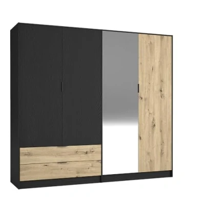 Abbildung von Lomadox Schlafzimmer Kleiderschrank, Graphit mit Artisan Eiche, 220cm breit, 4 Türen, 2 Schubladen, Spiegeltür