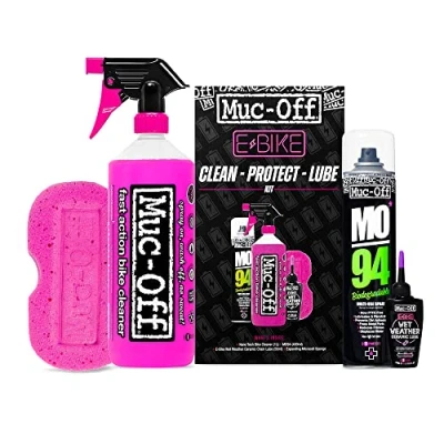Abbildung von Muc Off eBike Clean, Protect &amp; Lube Kit Essentials zum Reinigen, Schützen und Schmieren Ihres E Bikes inklusive Fahrradreiniger, MO 94 Kettenschmiermittel, Einheitsgröße