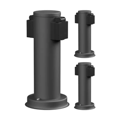 Abbildung von ledscom.de 3 Stück Garten Steckdosensäule PORU für außen, IP44, 2 Fach, Edelstahl, anthrazit, rund, 27 cm