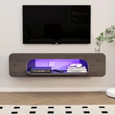 Abbildung von Pmnianhua LED TV Schrank, Regal, Wandregal, Hängeschrank, Holz, Regal mit 1 offenen Regalen, schwebender Ständer, schwebendes Möbel (121 cm, Dunkelgrau)