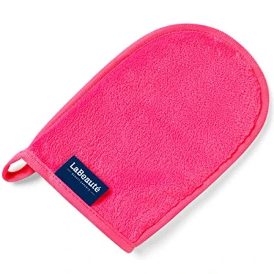 Abbildung von LaBeauté Abschminkhandschuh Mikrofaser (20x13 cm) waschbar und wiederverwendbar, Make Up Entferner Glove, Abschmink Handschuh, zum Gesicht Abschminken &amp; Gesichtsreinigung (pink)