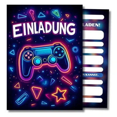 Abbildung von HIDEBLOOM I Gaming Einladungskarten Geburtstag Jungen 12 Stück DIN A6 (10,5 cm x 14,8 cm) Geburtstagseinladungen Gamer Videospiel Party Kindergeburtstag Game Controller