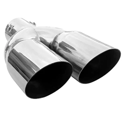 Abbildung von Doppel Endrohr Auspuff Blende Auspuffrohr Edelstahl Chrom Auspuffendrohr Universell Schalldampf Endstück Endrohrblende Sportauspuff Optik Tuning