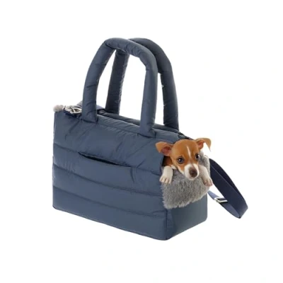 Abbildung von Hundetasche, Welpentasche Tragetasche für kleinen und mittleren Hund, Katze S bis 5 kg, Tasche unterwegs, Hundetrage mit Karabiner, Dog Carrier, Transporttasche, dunkelblau