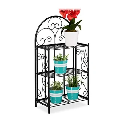 Abbildung von Relaxdays Blumenregal, klappbar, 3 Ebenen, Balkon, Garten &amp; Indoor, Metall, Pflanzenregal HBT 83 x 44,5 25 cm, schwarz