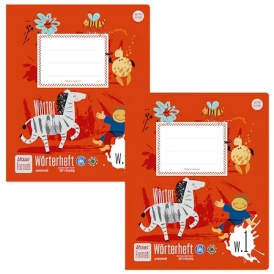 Abbildung von Formati Wörterheft W.1 Quart 20 Blatt 6/6/6mm liniert mit Zeichenfeldern, 100% Recyclingpapier, 2 Stück, kombinierte Lineatur für Wortübungen